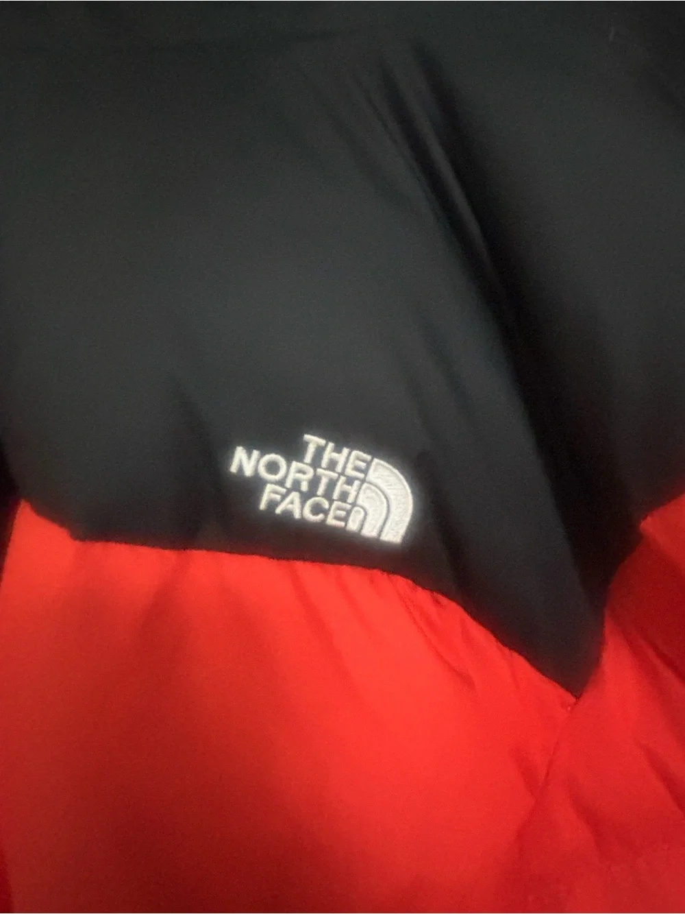 The North Face Orange-Red and Black Puffer Jacket
